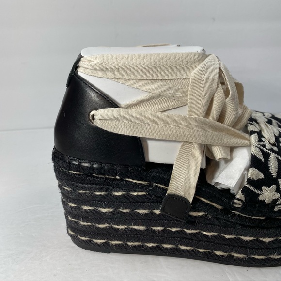Vince Camuto Women’s Tishea Espadrille Wedge Sandals Black Cream Embroidered NWT - Picture 11 of 14